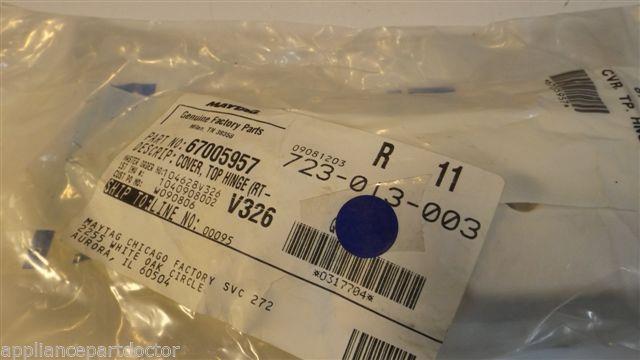 MAYTAG WHIRLPOOL REFRIGERATOR 67005957 right hinge (bisque) NEW IN BAG MAYTAG WHIRLPOOL REFRIGERATOR 67005957 right hinge (bisque) NEW IN BAG